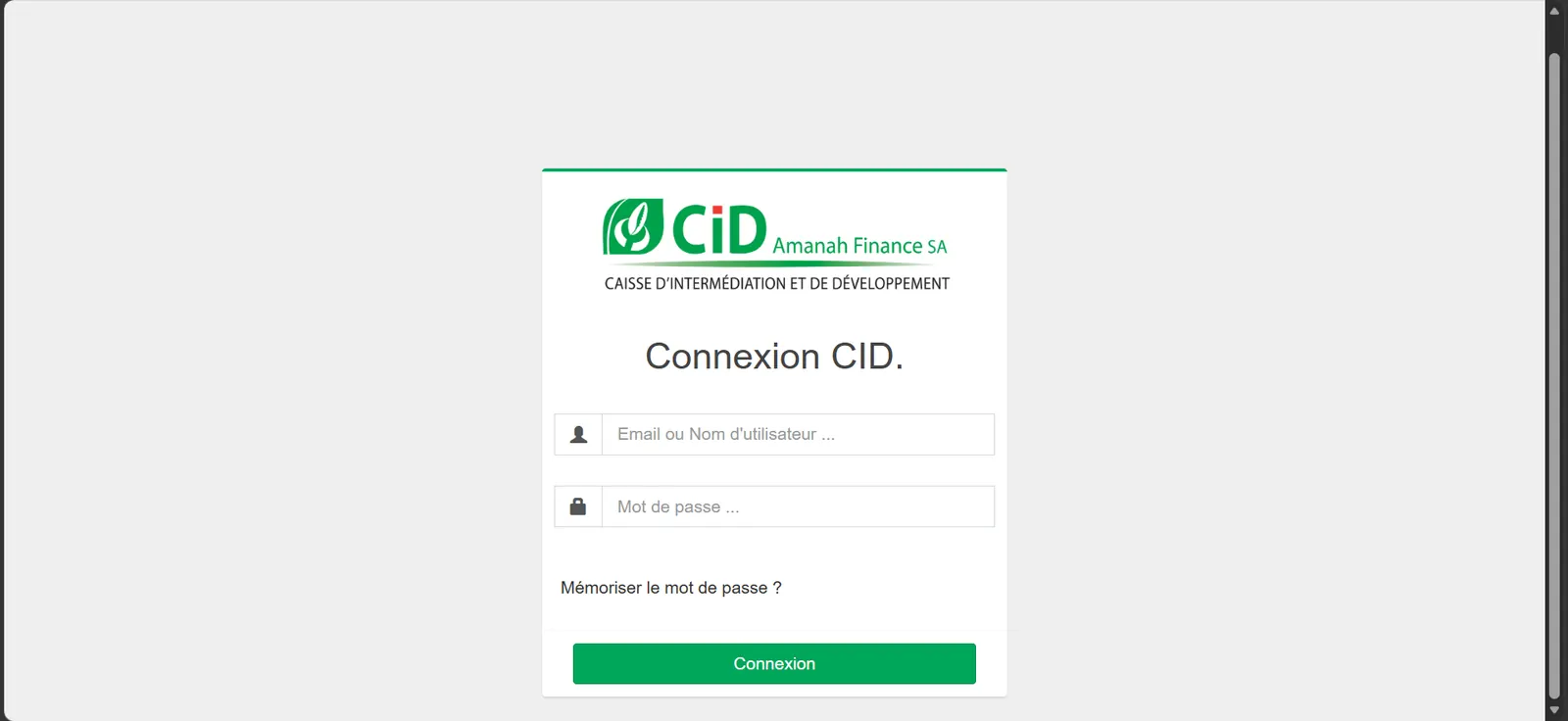 Interface de l'application CID Amanah Finances